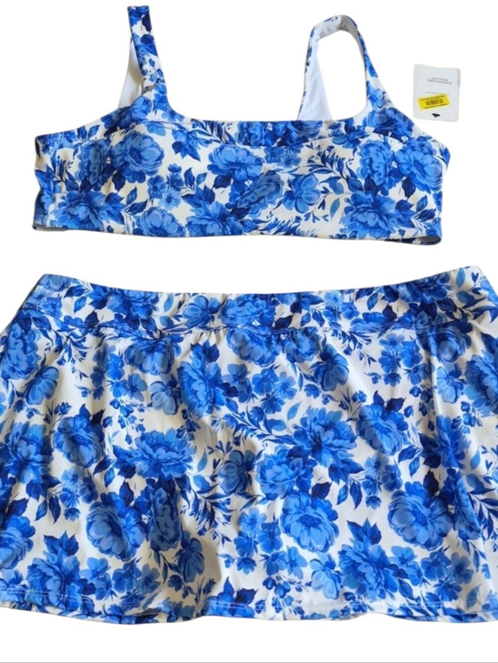 Alex Marie Romantic Rose Bikini Top Skirted Bottom Set XXL Blue Floral NWT